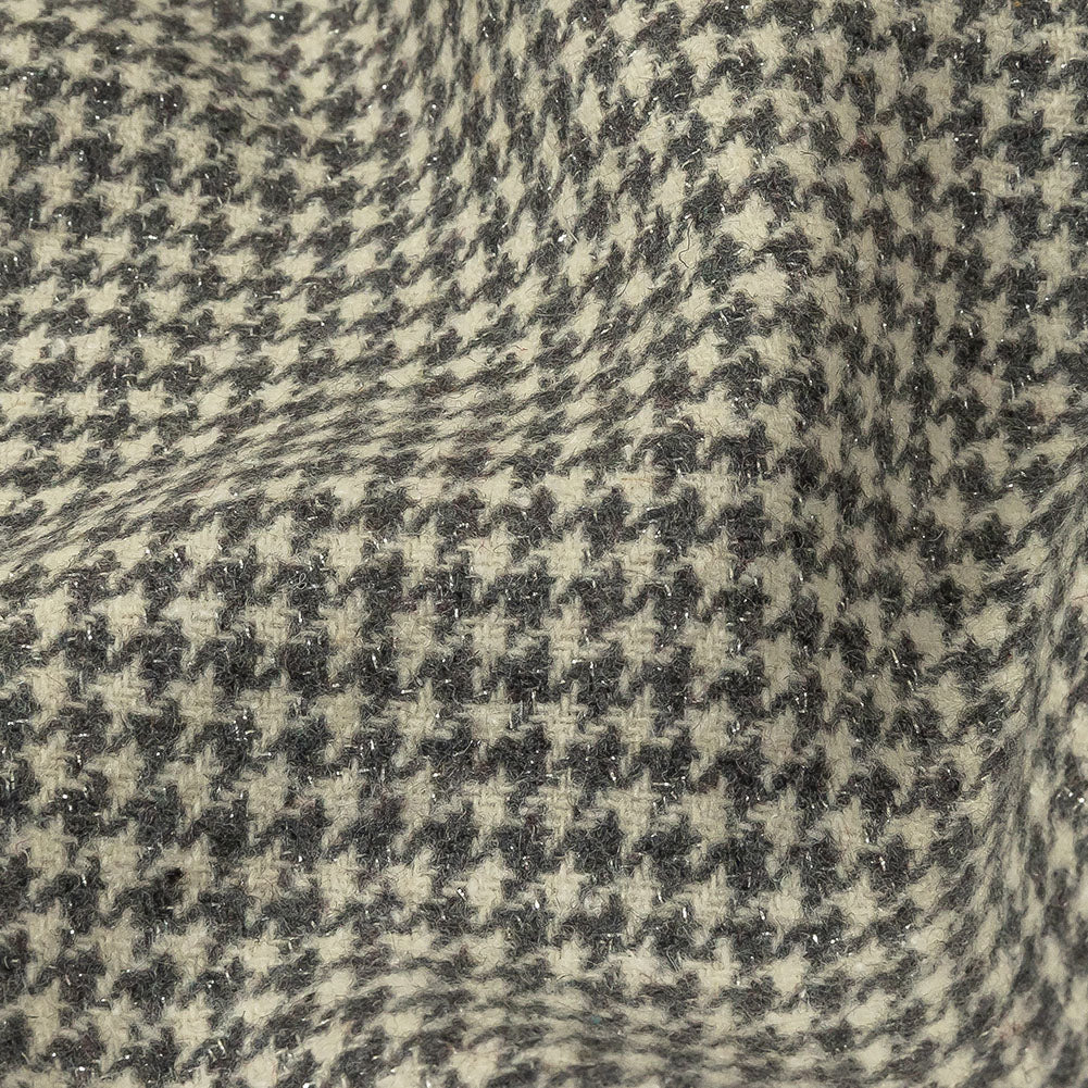 Gray, Ivory and Metallic Silver Houndstooth Brushed Polyester Woven Detail Gray, Ivory and Metallic Silver Houndstooth Brushed Polyester Woven Detail
