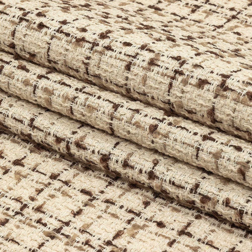 Fog, Amphora and Rocky Road Plaid Tweedy Polyester Boucle Folded Fog, Amphora and Rocky Road Plaid Tweedy Polyester Boucle Folded