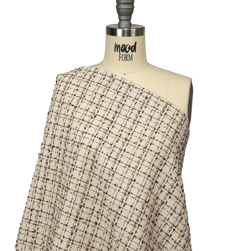 Fog, Amphora and Rocky Road Plaid Tweedy Polyester Boucle Drape Fog, Amphora and Rocky Road Plaid Tweedy Polyester Boucle Drape