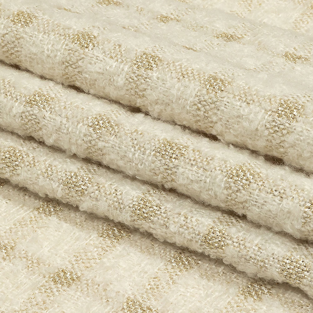 Rainy Day and Metallic Gold Plaid Polyester Boucle Folded Rainy Day and Metallic Gold Plaid Polyester Boucle Folded