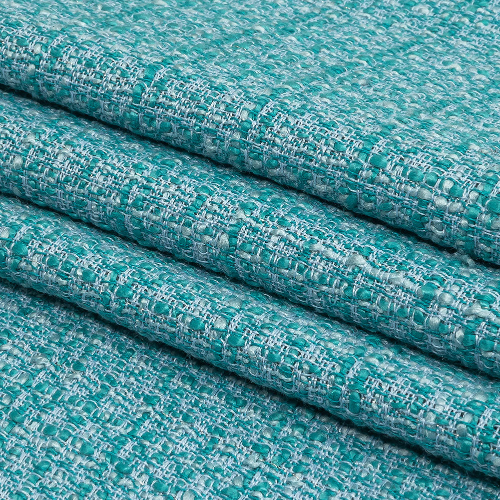Teal, Sky Blue and Metallic Silver Polyester Tweed Folded Teal, Sky Blue and Metallic Silver Polyester Tweed Folded