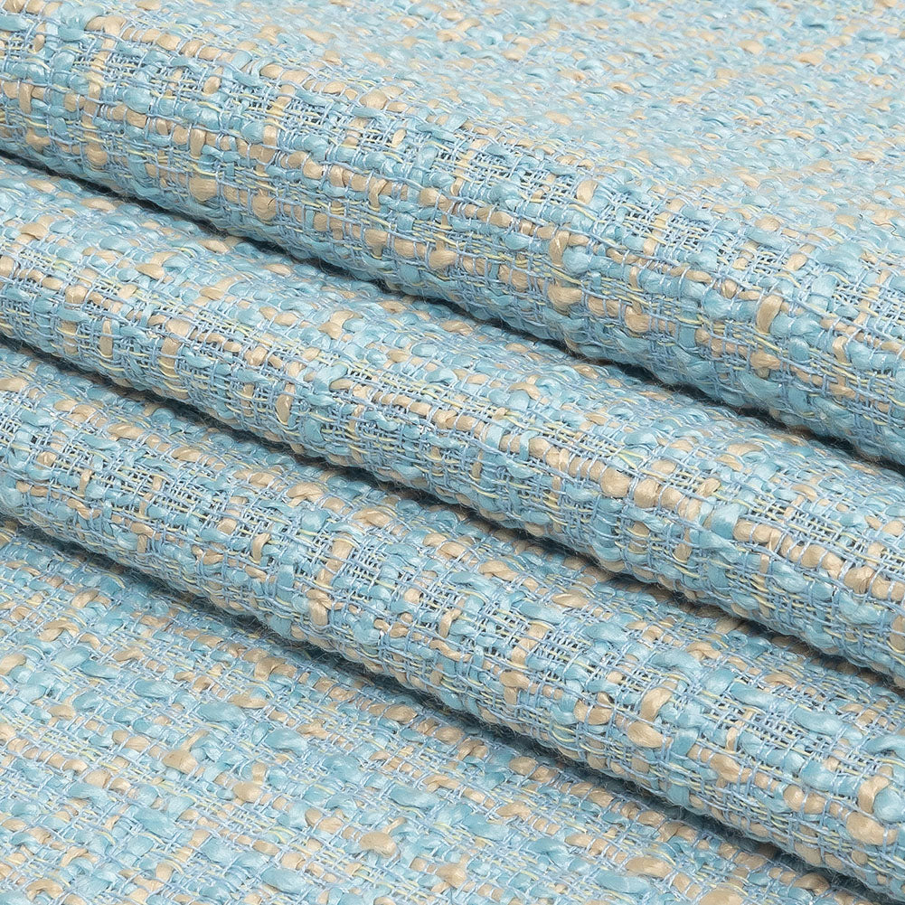 Sky Blue, Oyster White and Metallic Silver Polyester Tweed Folded Sky Blue, Oyster White and Metallic Silver Polyester Tweed Folded