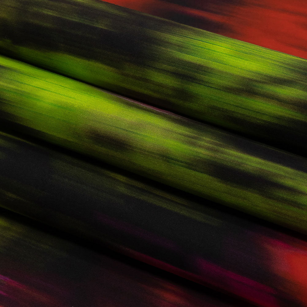 Carolina Herrera Italian Black, Red and Lime Abstracted Ikat Floral Cotton Poplin Folded Carolina Herrera Italian Black, Red and Lime Abstracted Ikat Floral Cotton Poplin Folded