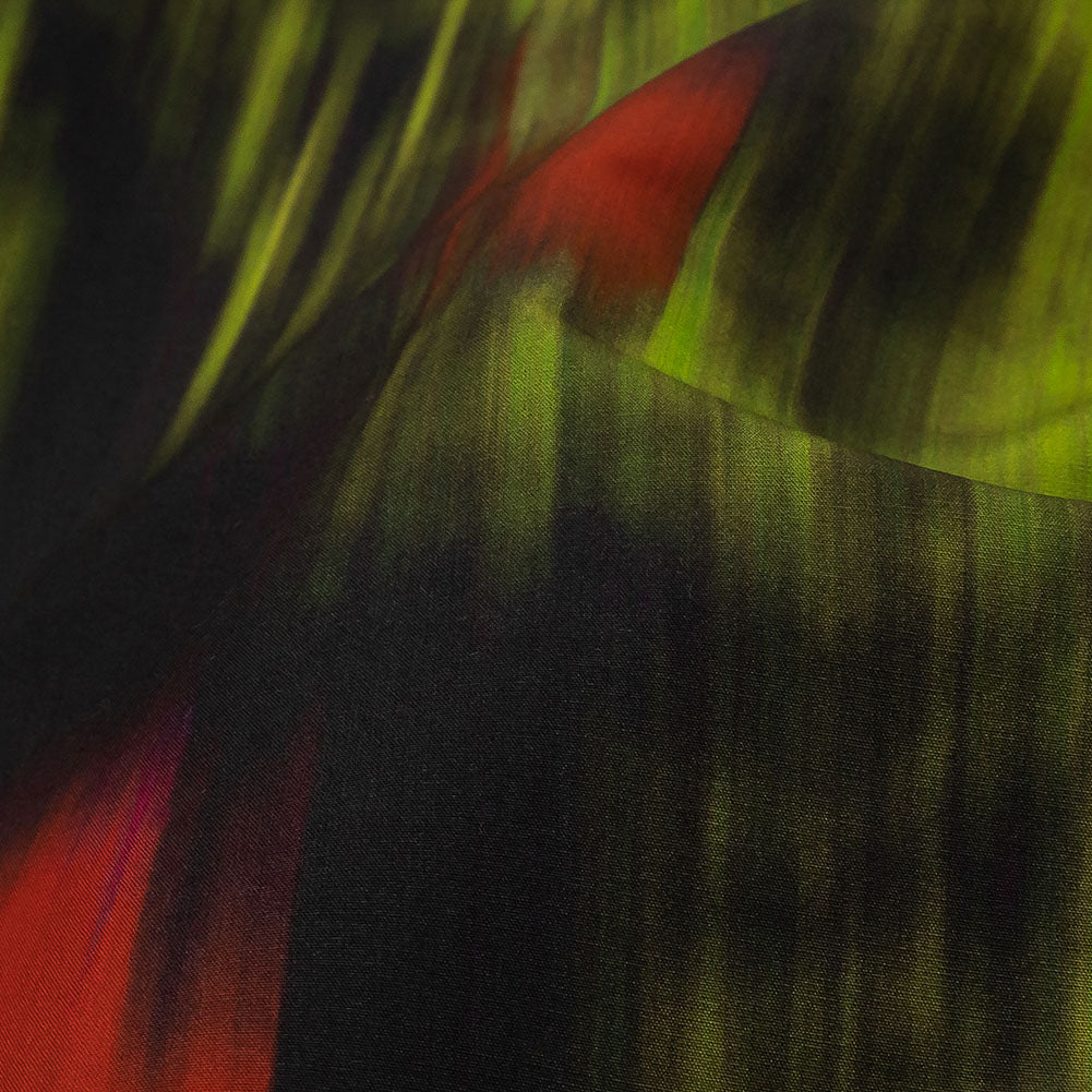 Carolina Herrera Italian Black, Red and Lime Abstracted Ikat Floral Cotton Poplin Detail Carolina Herrera Italian Black, Red and Lime Abstracted Ikat Floral Cotton Poplin Detail