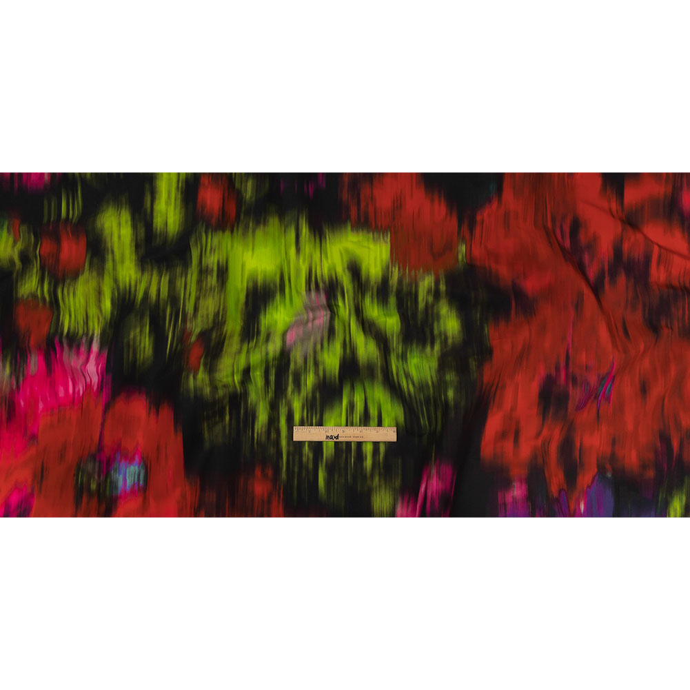 Carolina Herrera Italian Black, Red and Lime Abstracted Ikat Floral Cotton Poplin Full Carolina Herrera Italian Black, Red and Lime Abstracted Ikat Floral Cotton Poplin Full