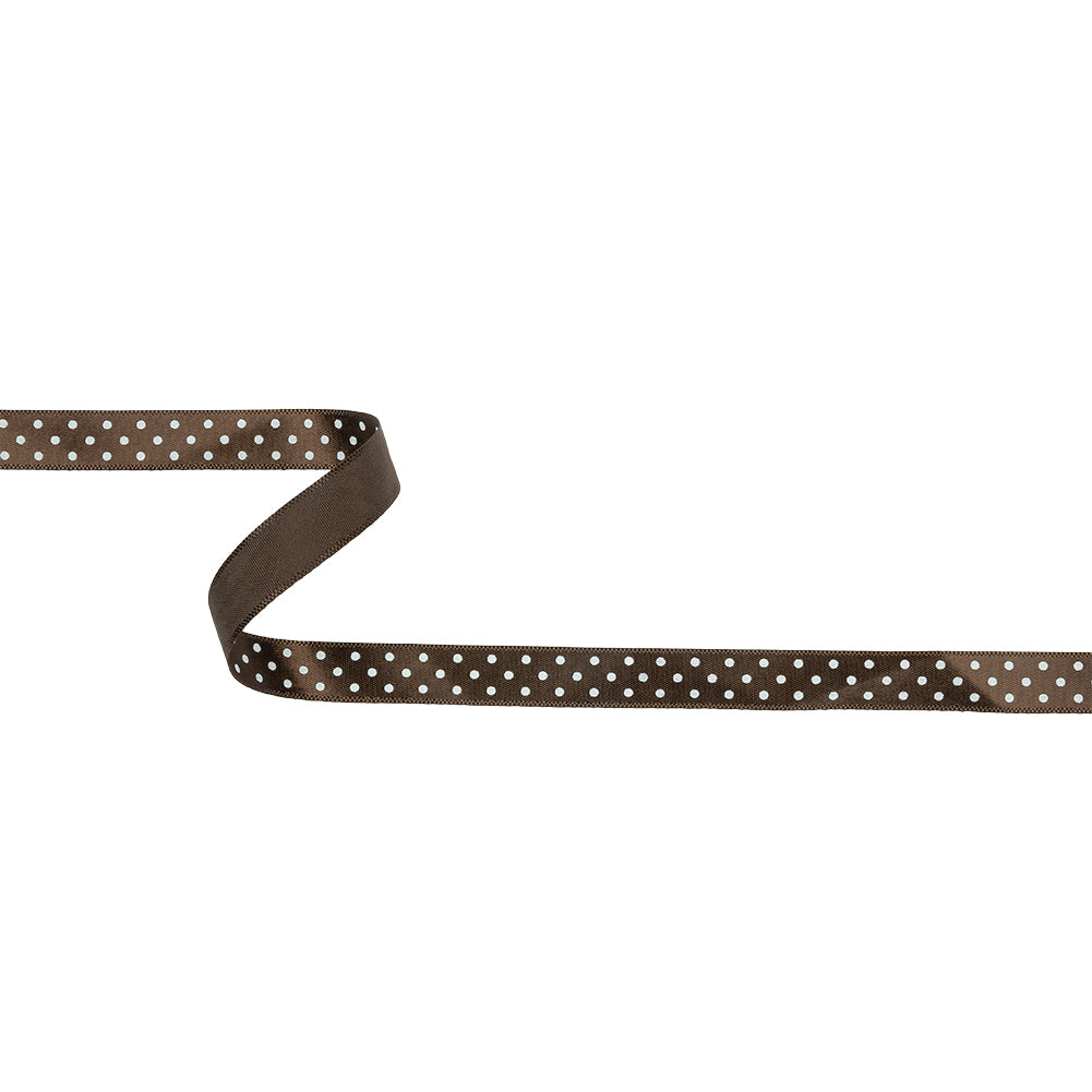 Brown and White Polka Dot Satin Ribbon - 0.375" Brown and White Polka Dot Satin Ribbon - 0.375"