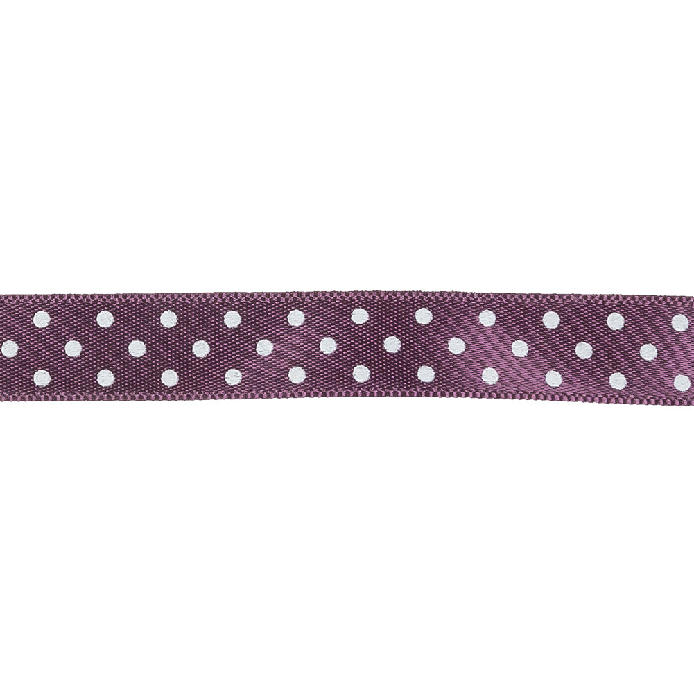 Purple and White Polka Dot Satin Ribbon - 0.375" Detail Purple and White Polka Dot Satin Ribbon - 0.375" Detail