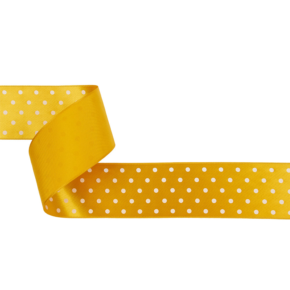 Golden Yellow and White Polka Dot Satin Ribbon - 1.5" Golden Yellow and White Polka Dot Satin Ribbon - 1.5"