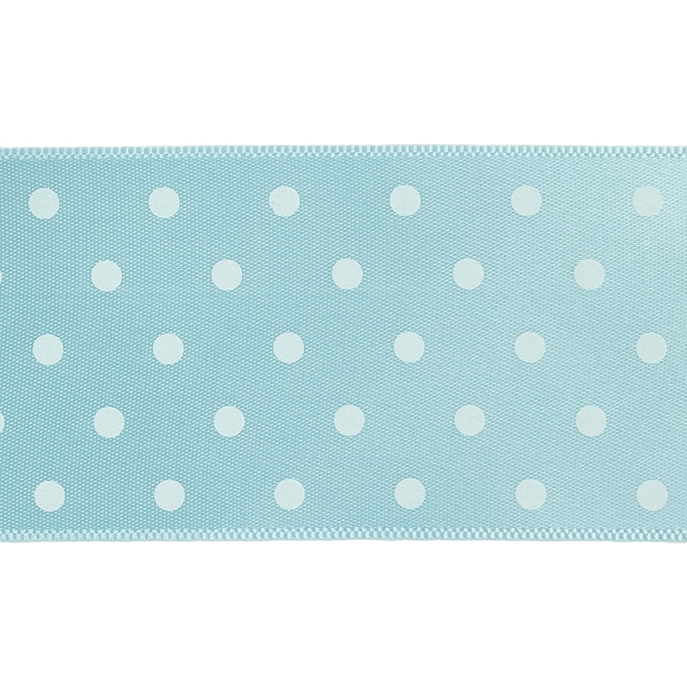 Baby Blue and White Polka Dot Satin Ribbon - 1.5" Detail Baby Blue and White Polka Dot Satin Ribbon - 1.5" Detail