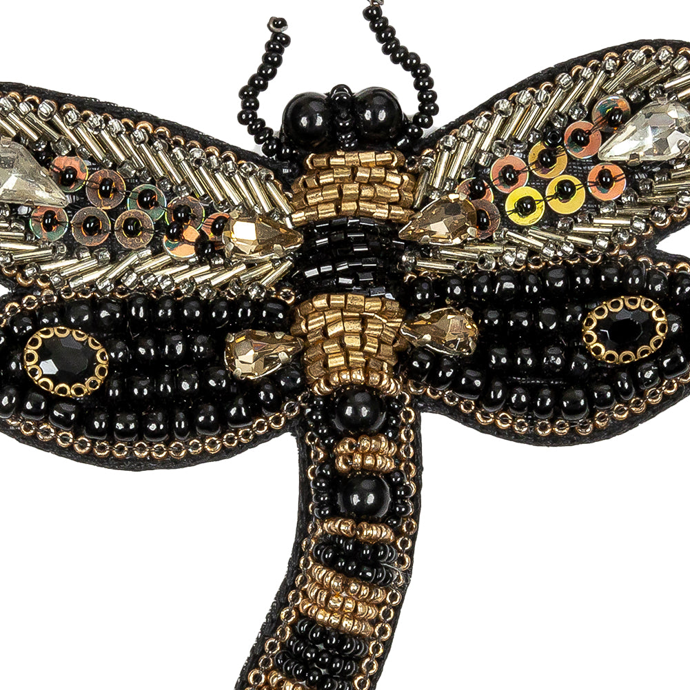 Black and Gold Dragonfly Rhinestone and Glass Beaded Applique - 3.375" X 3.5" Detail Black and Gold Dragonfly Rhinestone and Glass Beaded Applique - 3.375" X 3.5" Detail