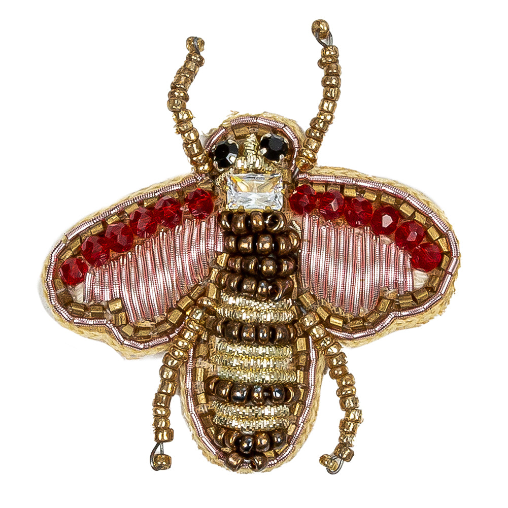 Gold and Prism Pink Bee Rhinestone and Glass Beaded Applique - 2" X 1.875" Detail Gold and Prism Pink Bee Rhinestone and Glass Beaded Applique - 2" X 1.875" Detail