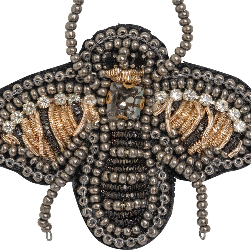 Gold and Black Bee Rhinestone and Glass Beaded Applique - 2" X 1.875" Detail Gold and Black Bee Rhinestone and Glass Beaded Applique - 2" X 1.875" Detail
