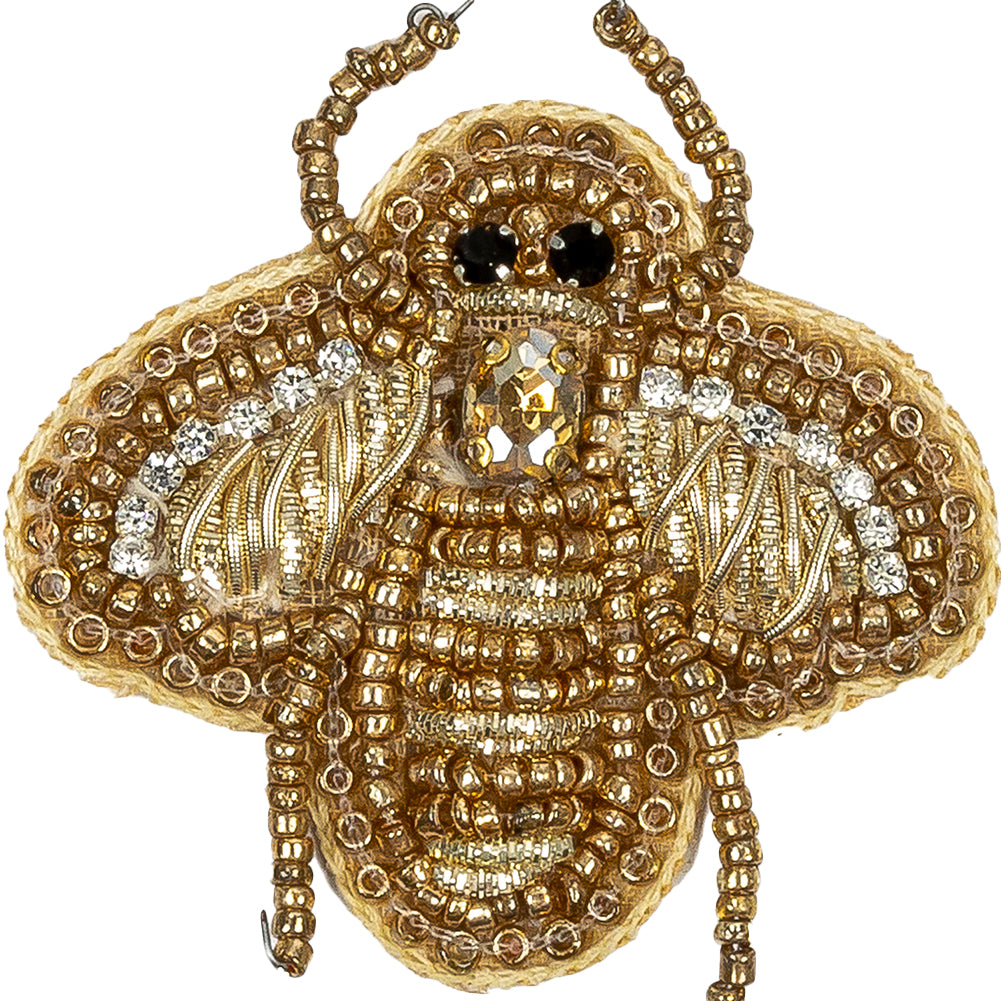 Gold Bee Rhinestone and Glass Beaded Applique - 2" X 1.875" Detail Gold Bee Rhinestone and Glass Beaded Applique - 2" X 1.875" Detail
