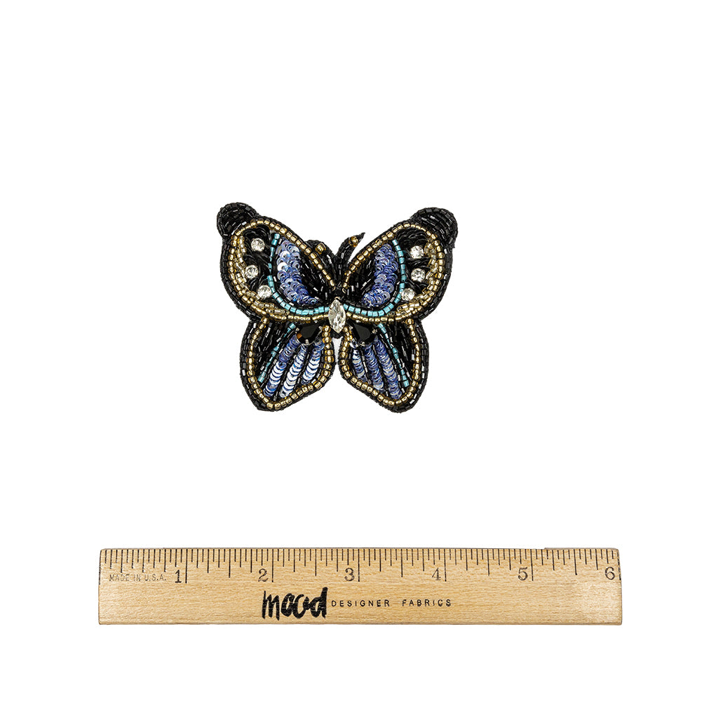 Blue Radiance and Black Butterfly Rhinestone and Glass Beaded Applique - 2.5" X 2.875" Full Blue Radiance and Black Butterfly Rhinestone and Glass Beaded Applique - 2.5" X 2.875" Full