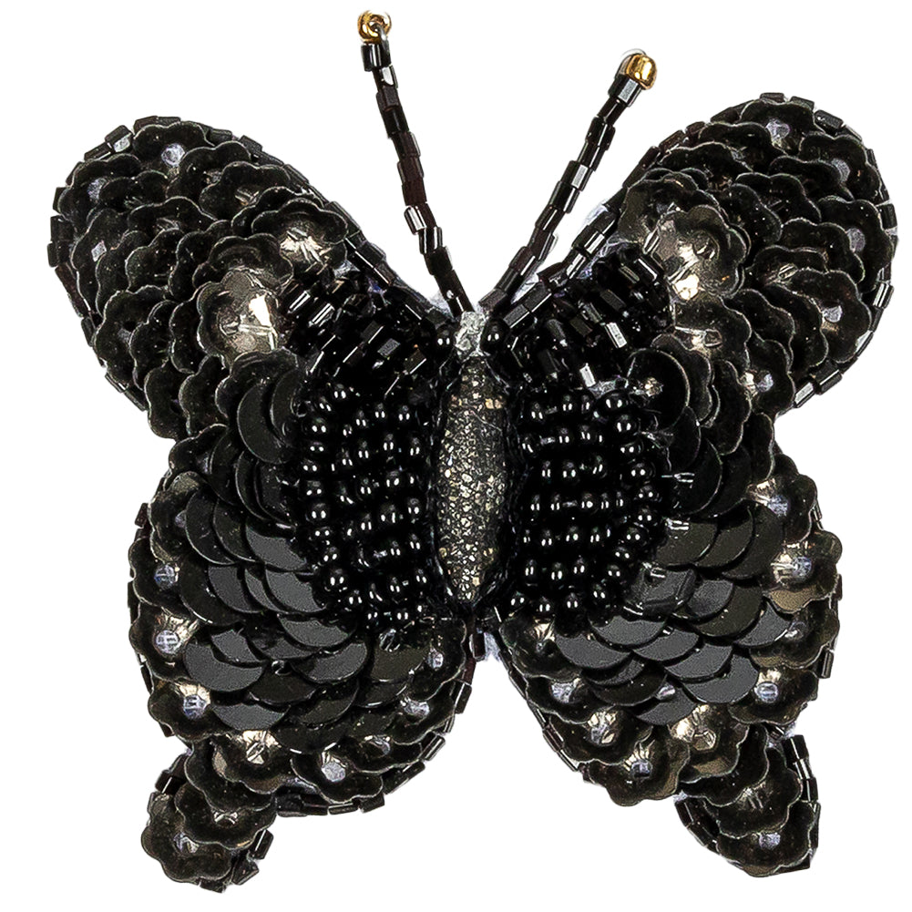 Black Butterfly Beaded and Sequined Applique - 2.125" X 2" Folded Black Butterfly Beaded and Sequined Applique - 2.125" X 2" Folded