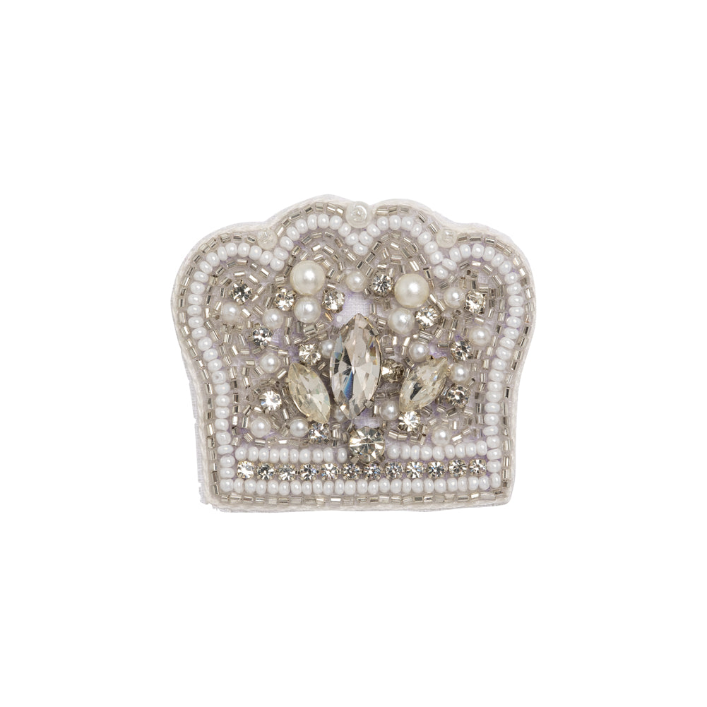 White and Silver Pearled Crown Rhinestone and Glass Beaded Applique - 1.625" X 2" White and Silver Pearled Crown Rhinestone and Glass Beaded Applique - 1.625" X 2"