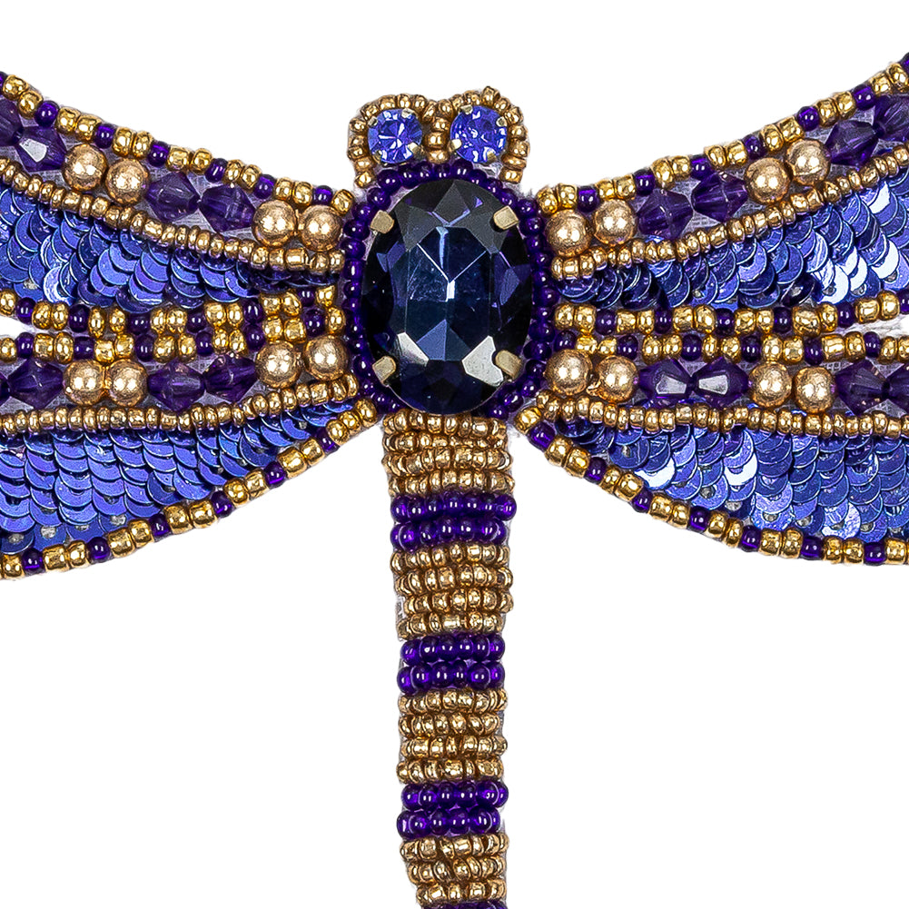 Magnetic Blue and Gold Dragonfly Rhinestone and Glass Beaded Applique - 2.75" X 4.125" Detail Magnetic Blue and Gold Dragonfly Rhinestone and Glass Beaded Applique - 2.75" X 4.125" Detail
