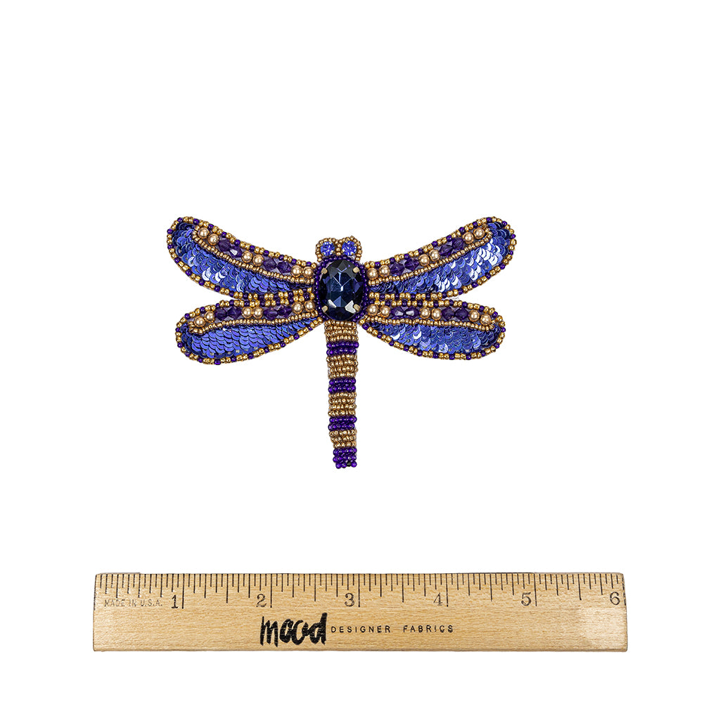 Magnetic Blue and Gold Dragonfly Rhinestone and Glass Beaded Applique - 2.75" X 4.125" Full Magnetic Blue and Gold Dragonfly Rhinestone and Glass Beaded Applique - 2.75" X 4.125" Full