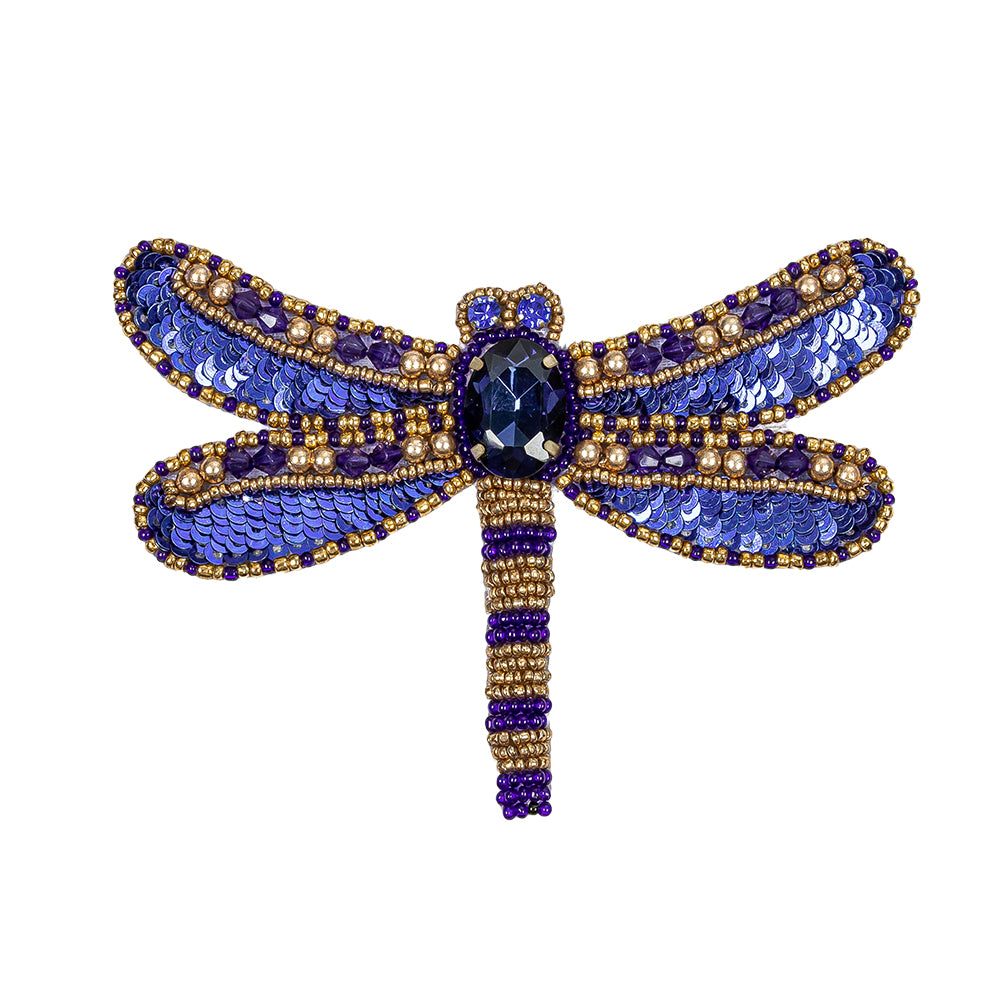 Magnetic Blue and Gold Dragonfly Rhinestone and Glass Beaded Applique - 2.75" X 4.125" Magnetic Blue and Gold Dragonfly Rhinestone and Glass Beaded Applique - 2.75" X 4.125"