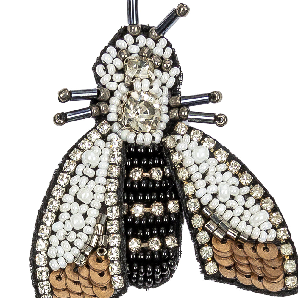 Black, White and Bronze Moth Rhinestone and Glass Beaded Applique - 2.5" X 2" Detail Black, White and Bronze Moth Rhinestone and Glass Beaded Applique - 2.5" X 2" Detail