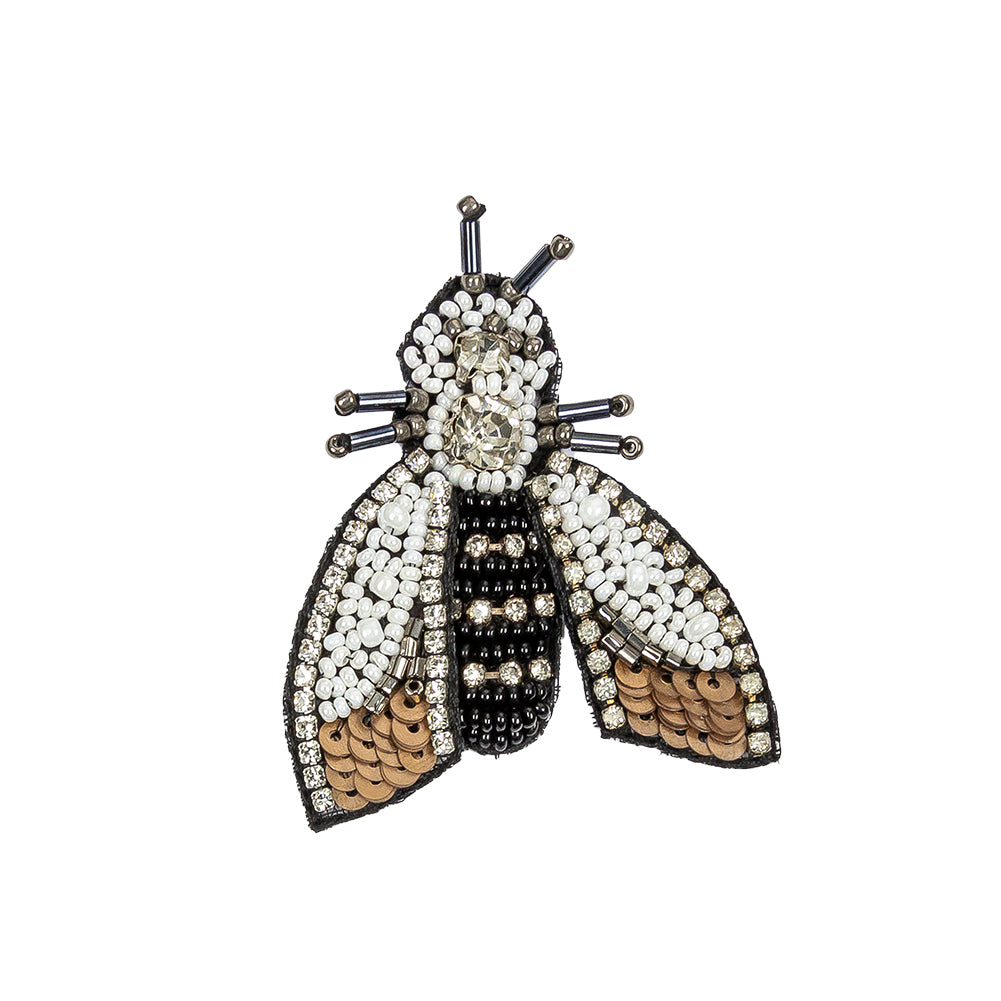 Black, White and Bronze Moth Rhinestone and Glass Beaded Applique - 2.5" X 2" Black, White and Bronze Moth Rhinestone and Glass Beaded Applique - 2.5" X 2"