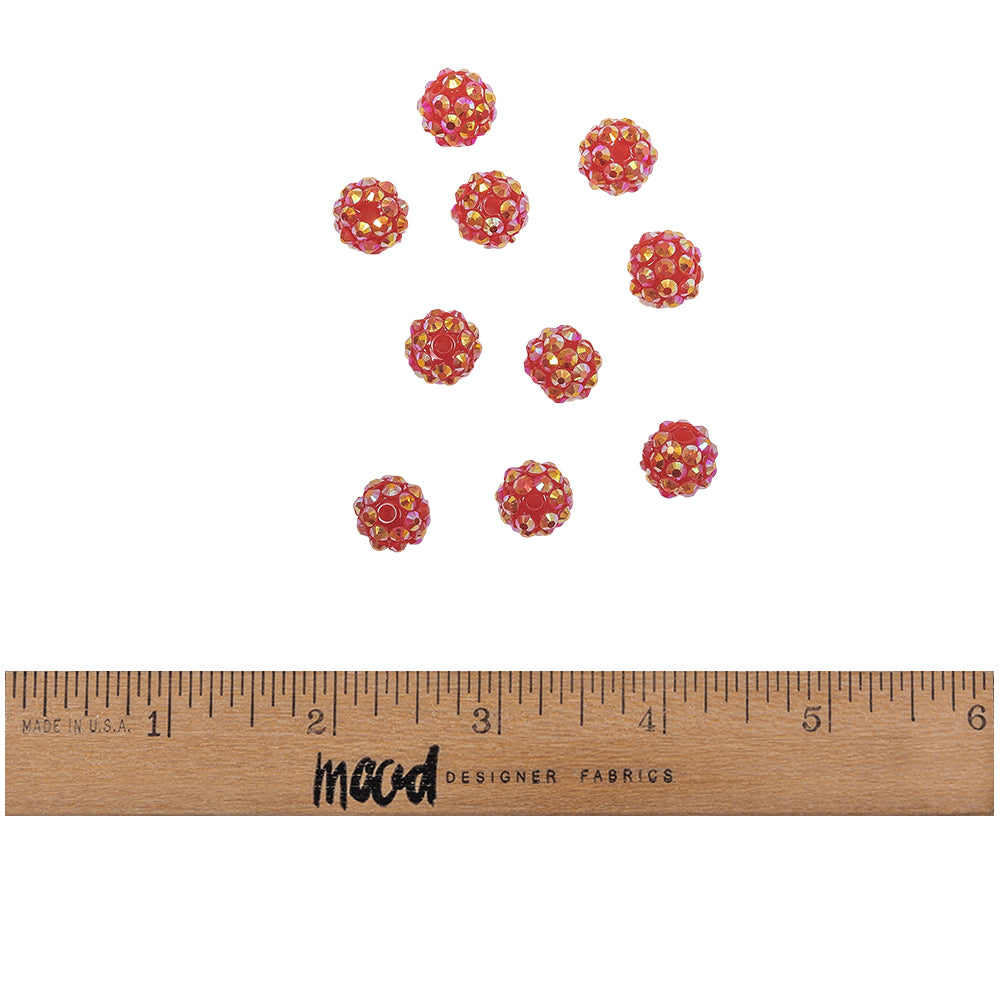 Red AB Rhinestone and Resin Faceted 12mm Beads - 10pc Full Red AB Rhinestone and Resin Faceted 12mm Beads - 10pc Full