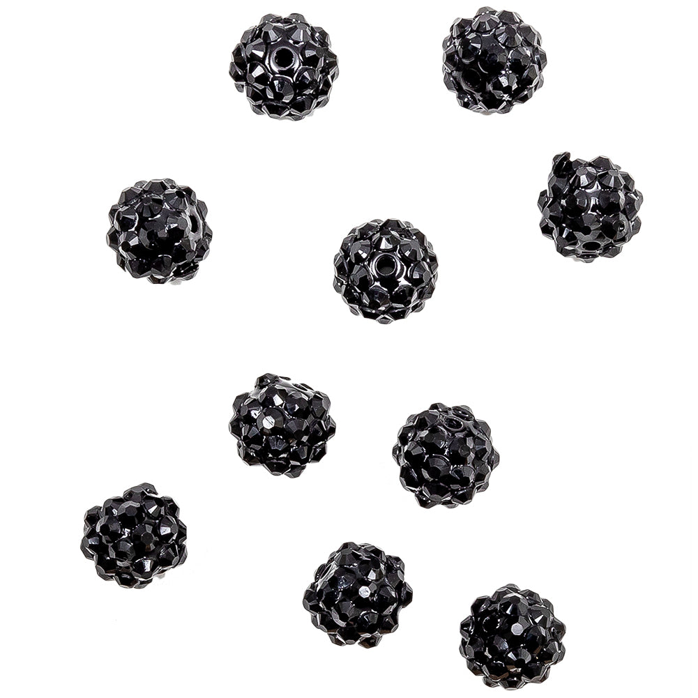 Black Rhinestone and Resin Faceted 12mm Beads - 10pc Black Rhinestone and Resin Faceted 12mm Beads - 10pc