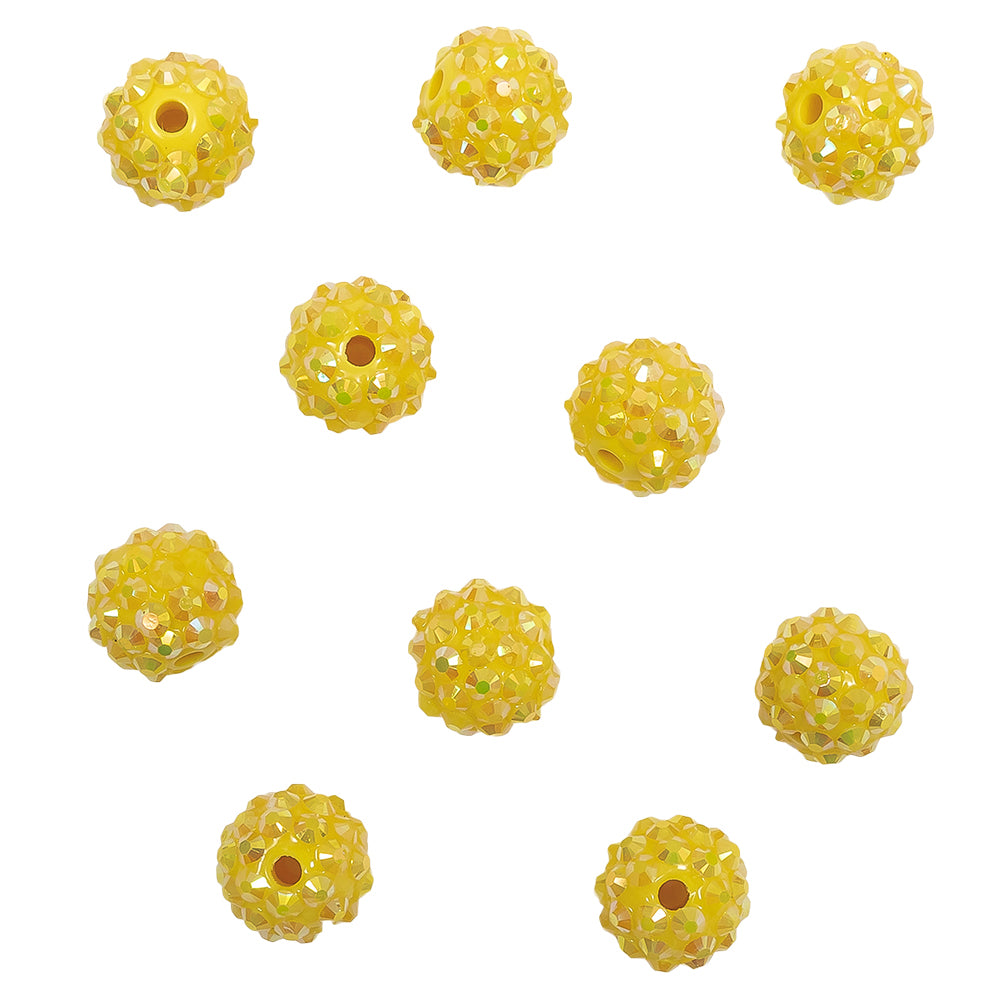 Yellow AB Rhinestone and Resin Faceted 14mm Beads - 10pc Yellow AB Rhinestone and Resin Faceted 14mm Beads - 10pc
