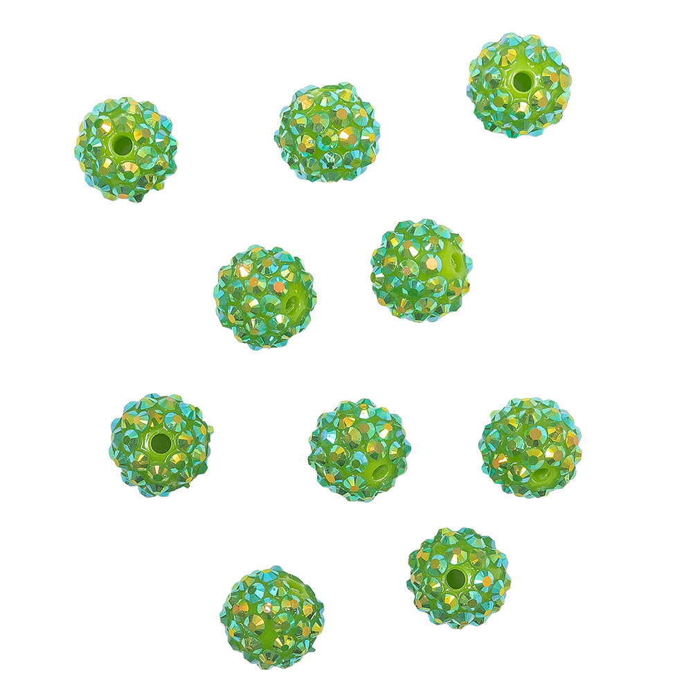 Green AB Rhinestone and Resin Faceted 14mm Beads - 10pc Green AB Rhinestone and Resin Faceted 14mm Beads - 10pc