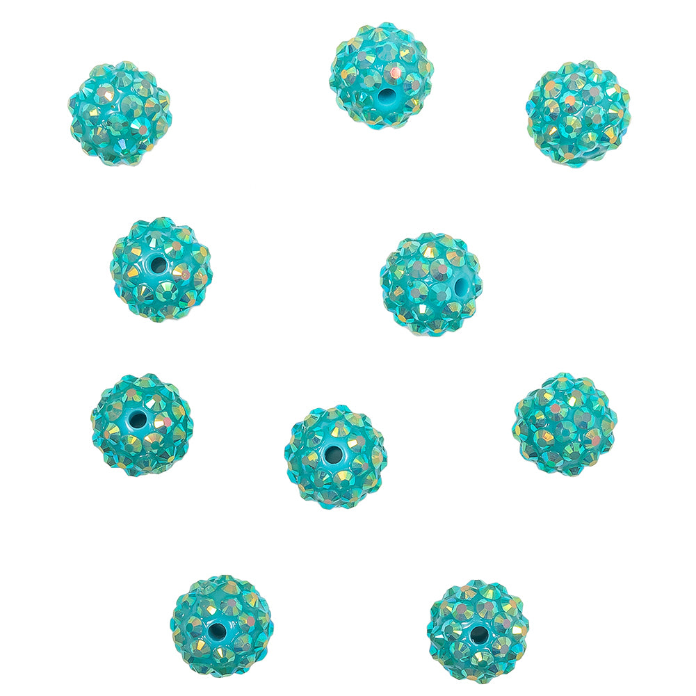 Turquoise AB Rhinestone and Resin Faceted 14mm Beads - 10pc Turquoise AB Rhinestone and Resin Faceted 14mm Beads - 10pc