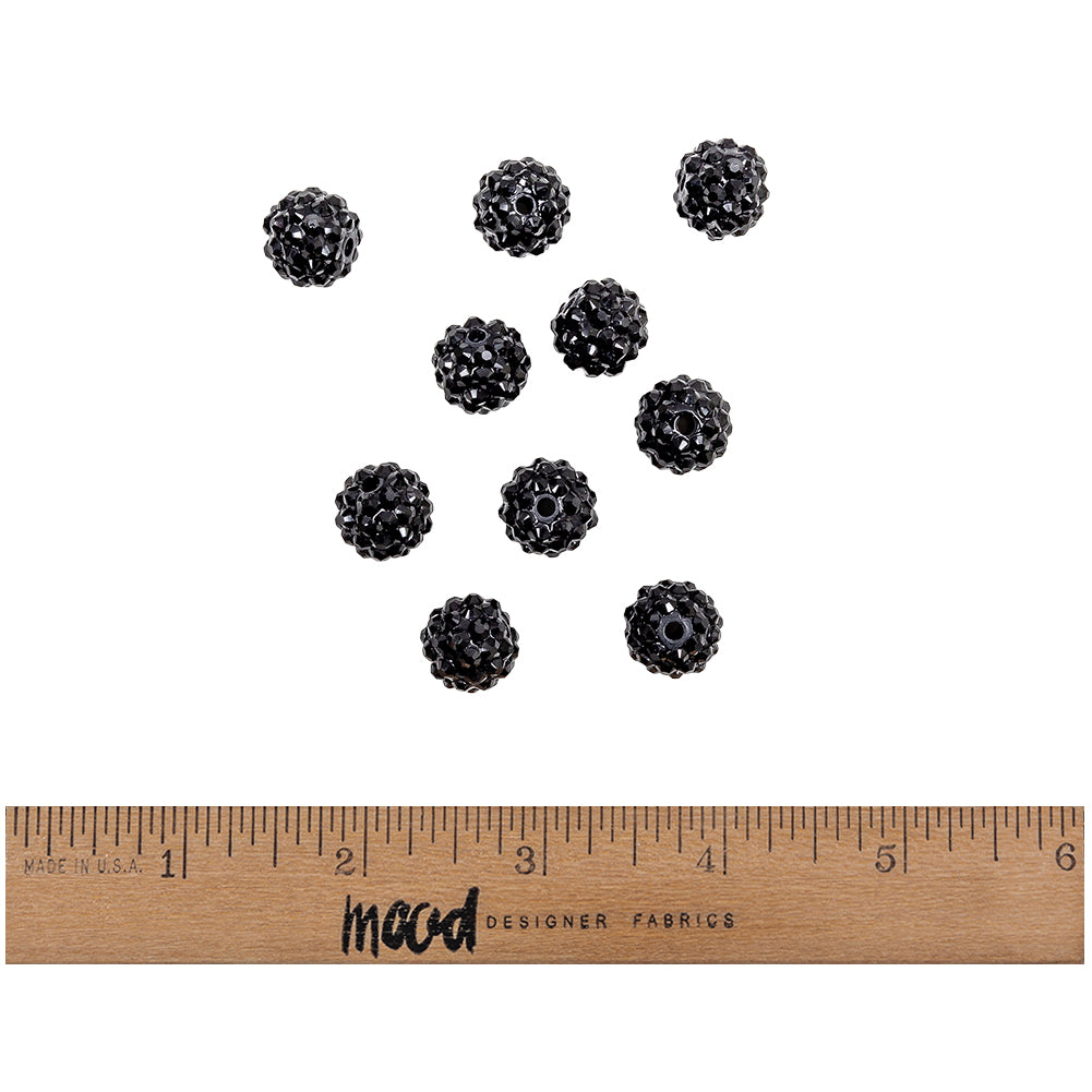 Black Rhinestone and Resin Faceted 14mm Beads - 10pc Full Black Rhinestone and Resin Faceted 14mm Beads - 10pc Full