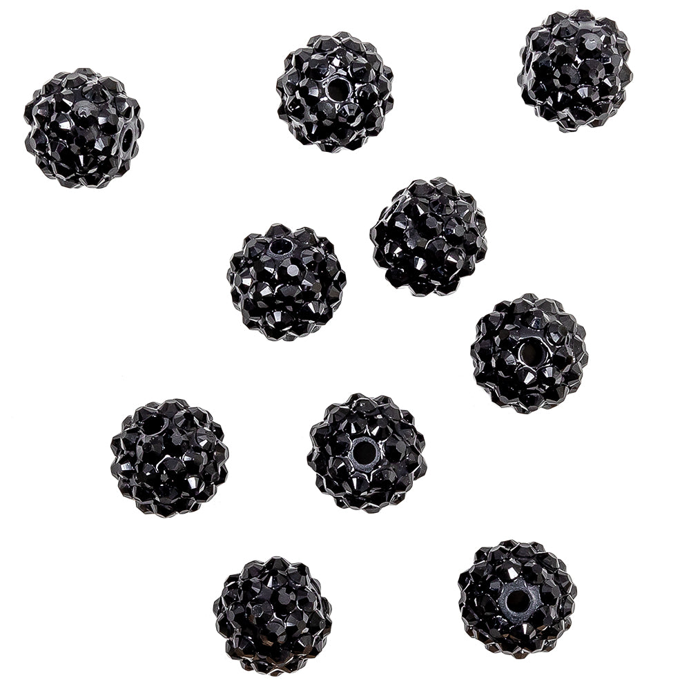 Black Rhinestone and Resin Faceted 14mm Beads - 10pc Black Rhinestone and Resin Faceted 14mm Beads - 10pc