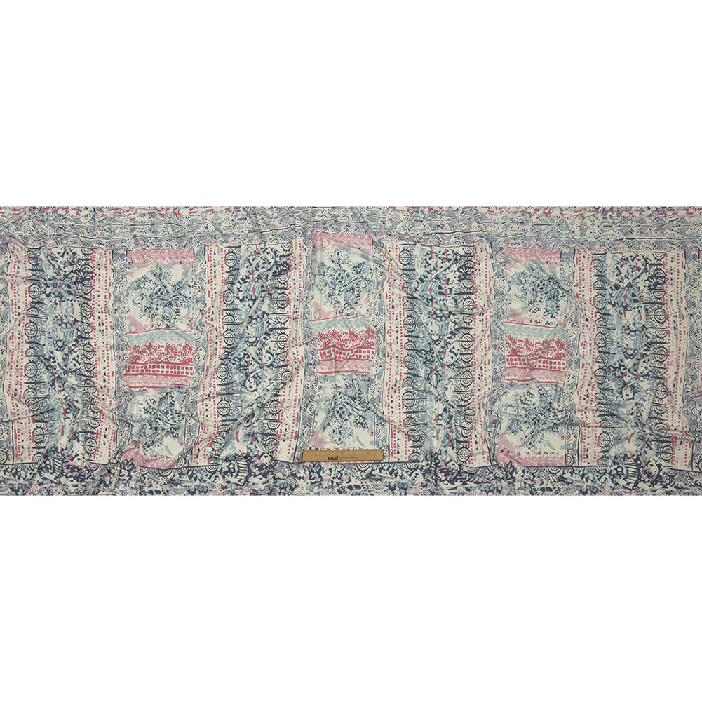 Blue Gray, Pink and White Abstract Patchwork Stretch Polyester ITY Jersey Panel Full Blue Gray, Pink and White Abstract Patchwork Stretch Polyester ITY Jersey Panel Full