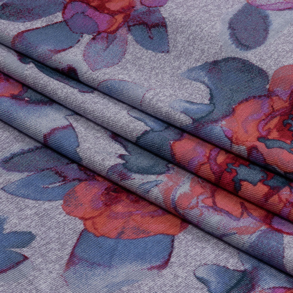 Heathered Purple, Indigo and Pink Floral Stretch Rayon Jersey Heathered Purple, Indigo and Pink Floral Stretch Rayon Jersey