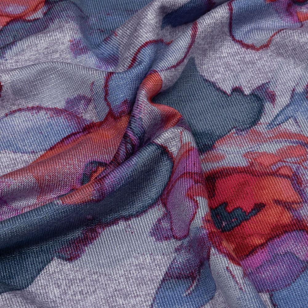 Heathered Purple, Indigo and Pink Floral Stretch Rayon Jersey Heathered Purple, Indigo and Pink Floral Stretch Rayon Jersey