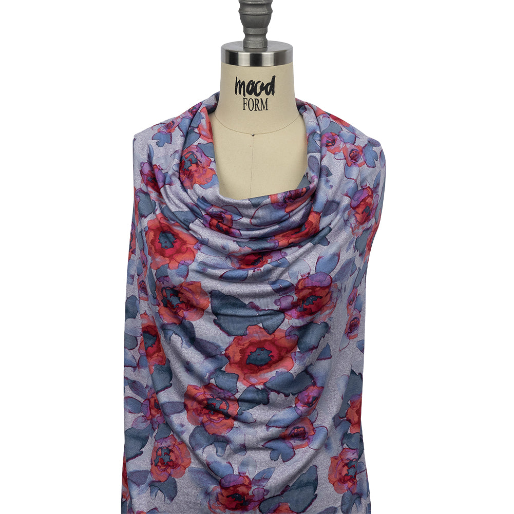 Heathered Purple, Indigo and Pink Floral Stretch Rayon Jersey Heathered Purple, Indigo and Pink Floral Stretch Rayon Jersey
