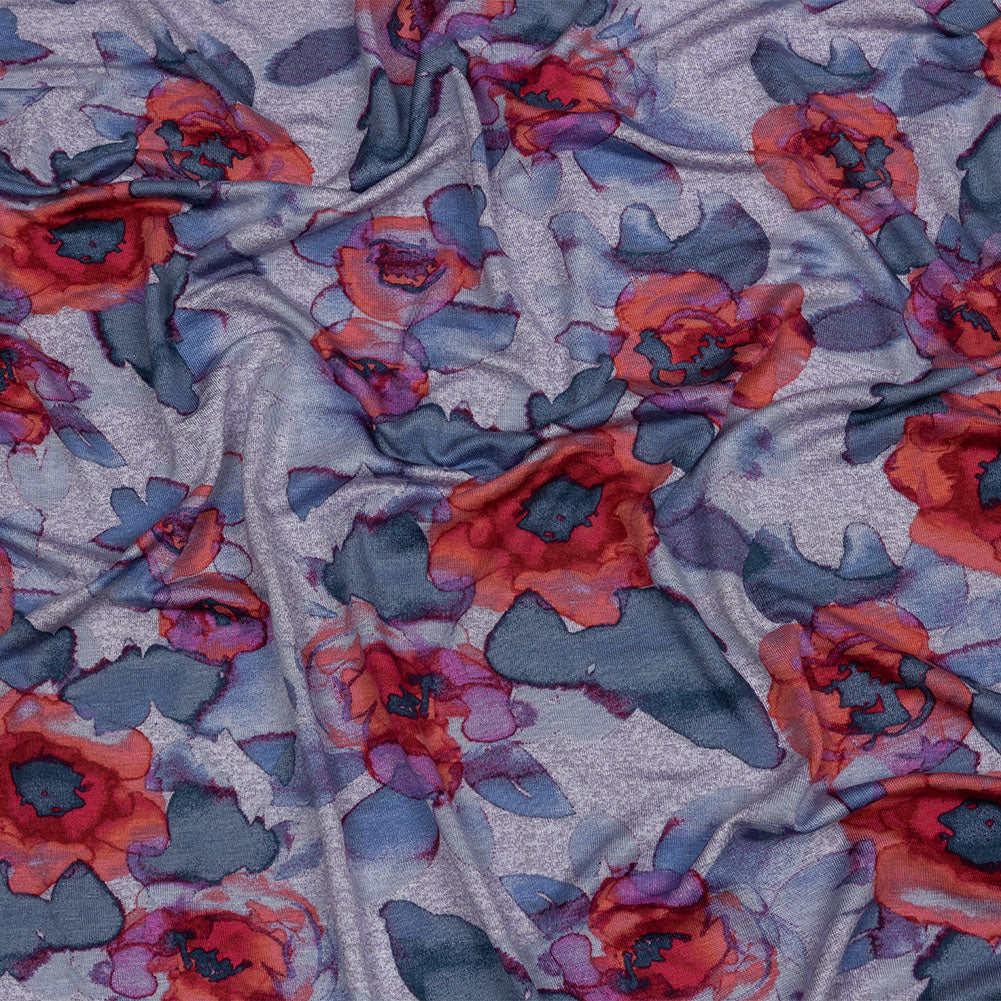 Heathered Purple, Indigo and Pink Floral Stretch Rayon Jersey Heathered Purple, Indigo and Pink Floral Stretch Rayon Jersey