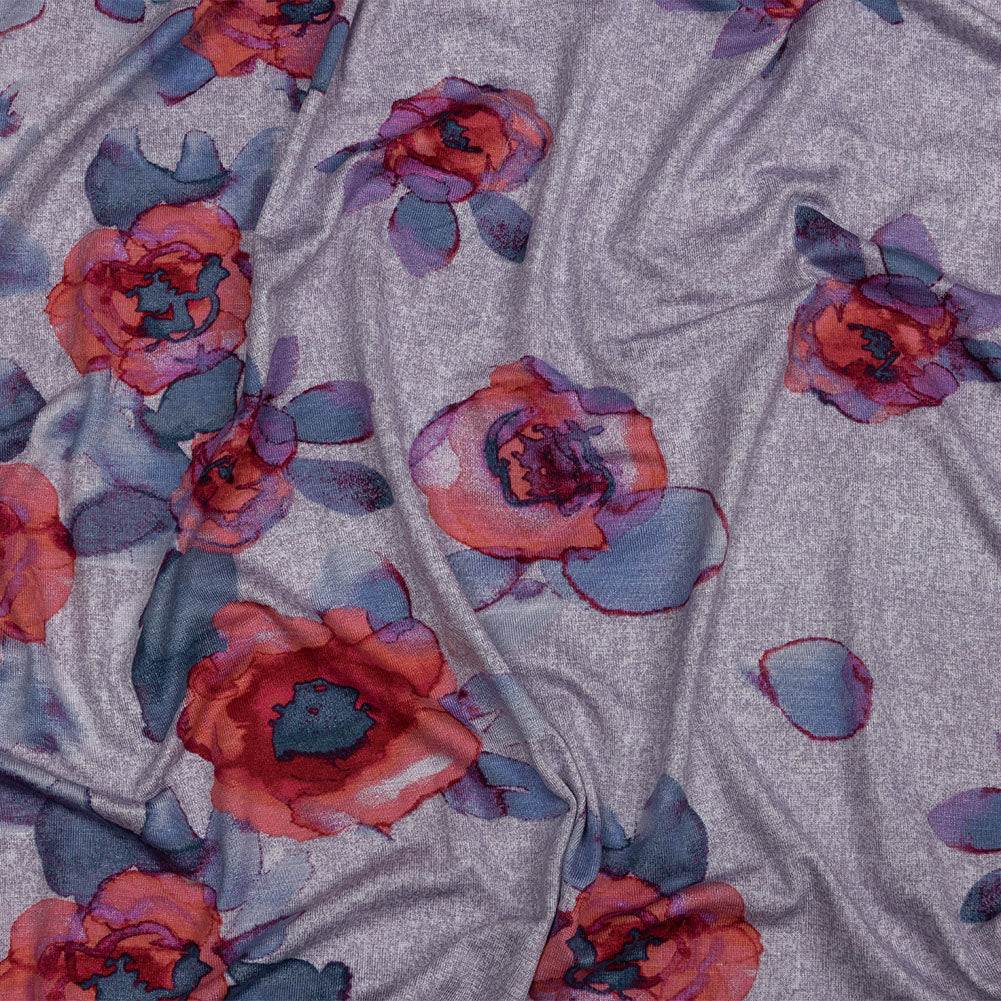 Heathered Purple, Indigo and Pink Floral Borders Stretch Rayon Jersey Heathered Purple, Indigo and Pink Floral Borders Stretch Rayon Jersey