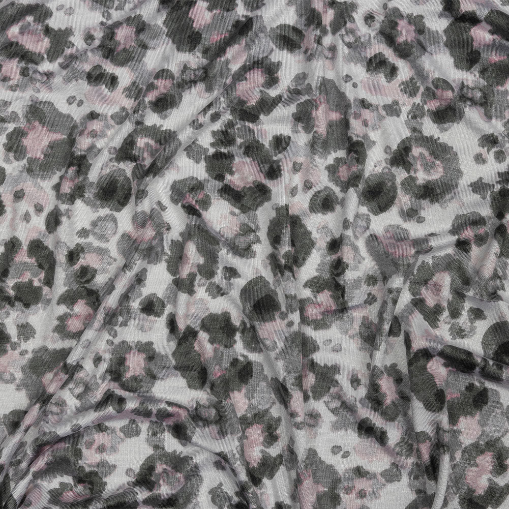 White, Gray and Pink Abstracted Floral Stretch Rayon Jersey White, Gray and Pink Abstracted Floral Stretch Rayon Jersey