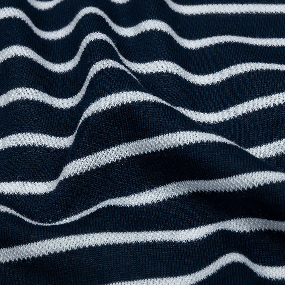Navy and White Pique Stripes Cotton and Polyester Jacquard Knit Navy and White Pique Stripes Cotton and Polyester Jacquard Knit