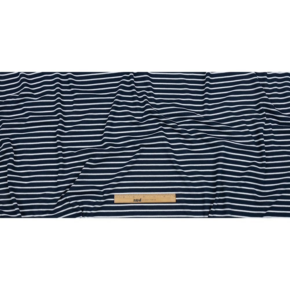 Navy and White Pique Stripes Cotton and Polyester Jacquard Knit Navy and White Pique Stripes Cotton and Polyester Jacquard Knit