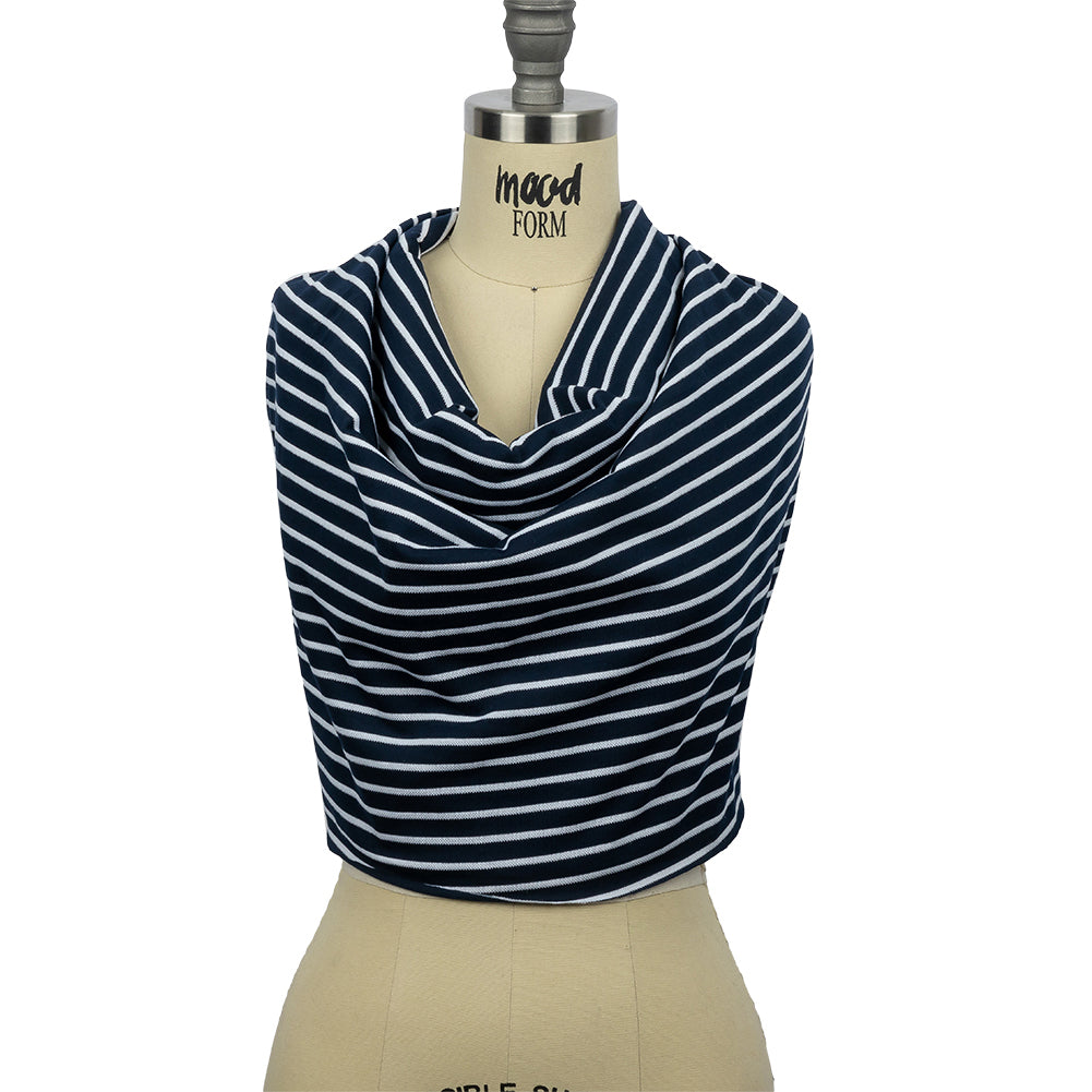 Navy and White Pique Stripes Cotton and Polyester Jacquard Knit Navy and White Pique Stripes Cotton and Polyester Jacquard Knit