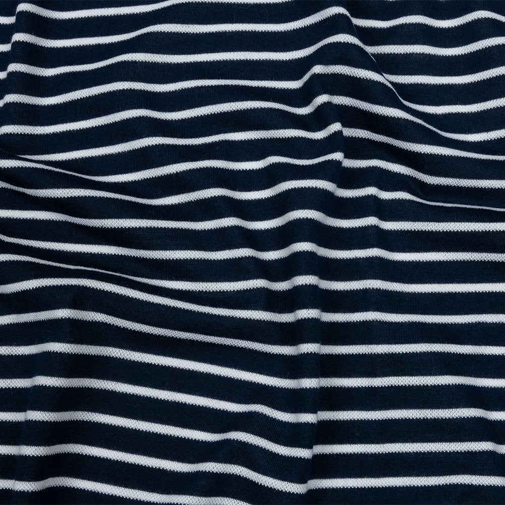 Navy and White Pique Stripes Cotton and Polyester Jacquard Knit Navy and White Pique Stripes Cotton and Polyester Jacquard Knit