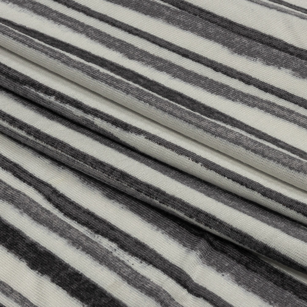 Cool Gray and Off White Painterly Stripes Stretch Rayon Jersey Folded