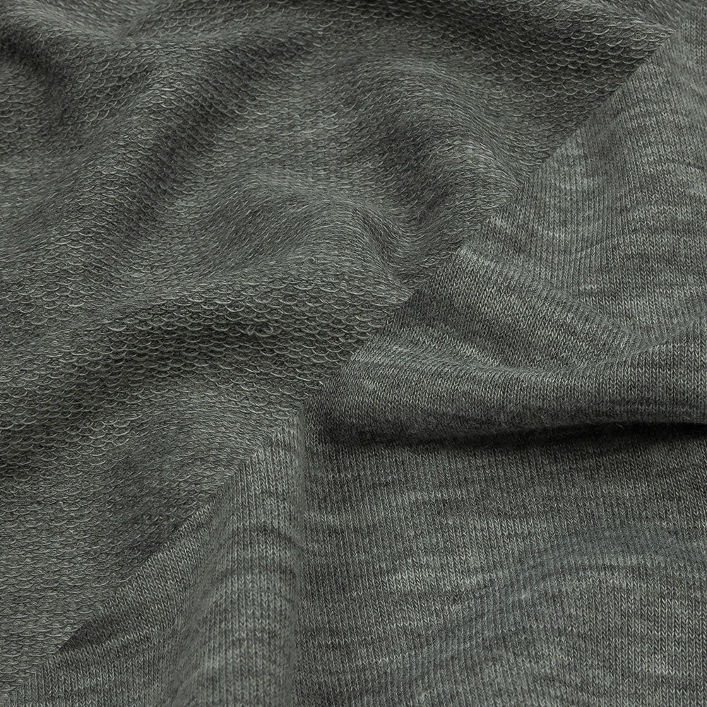 Heathered Gray Lightweight Stretch Recycled Polyester French Terry Detail Heathered Gray Lightweight Stretch Recycled Polyester French Terry Detail