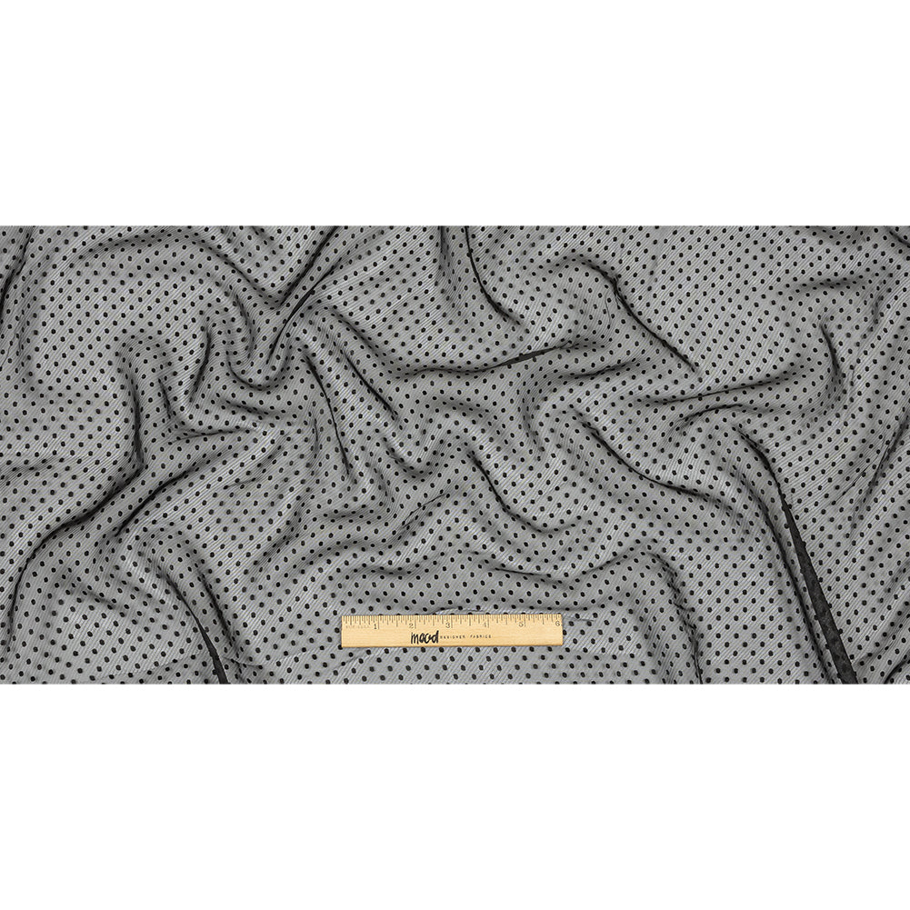 Famous Australian Designer Black Onyx Embroidered Dots and Diagonal Stripes Polyester and Viscose Chiffon Full Famous Australian Designer Black Onyx Embroidered Dots and Diagonal Stripes Polyester and Viscose Chiffon Full