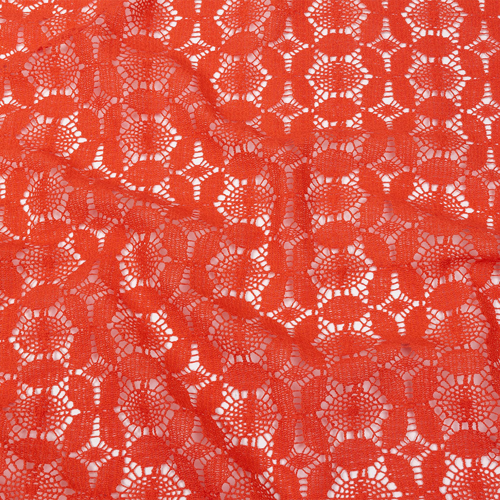 Famous Australian Designer Hot Coral Geometric Floral Cotton and Nylon Crochet Lace Famous Australian Designer Hot Coral Geometric Floral Cotton and Nylon Crochet Lace