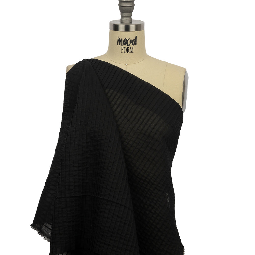 Famous Australian Designer Black Pintucked Cotton Lawn Famous Australian Designer Black Pintucked Cotton Lawn