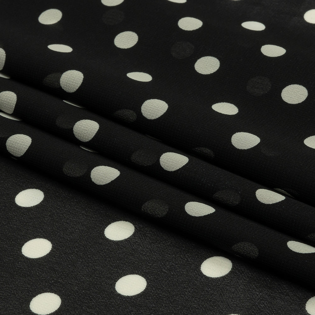 Famous Australian Designer Black and White Polka Dots Polyester Georgette Famous Australian Designer Black and White Polka Dots Polyester Georgette