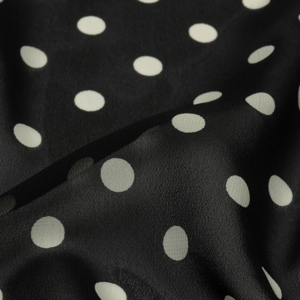 Famous Australian Designer Black and White Polka Dots Polyester Georgette Famous Australian Designer Black and White Polka Dots Polyester Georgette
